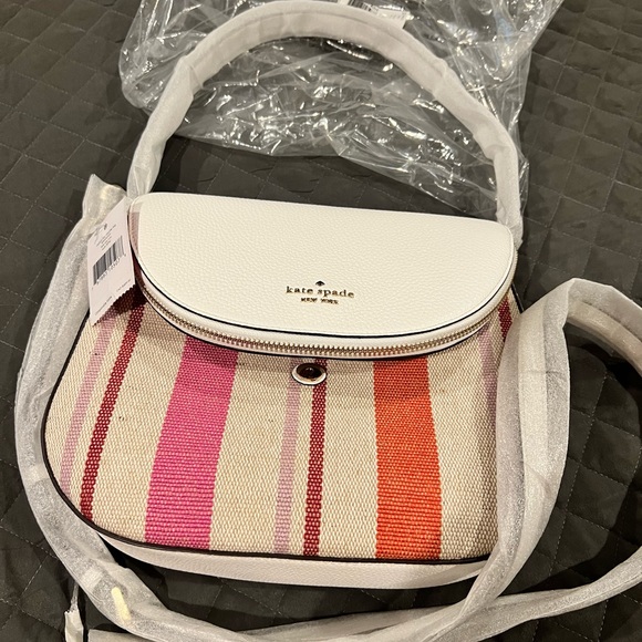 Brand New with Tags! Kate spade Leila Striped Canvas Shoulder Bag - Picture 3 of 5
